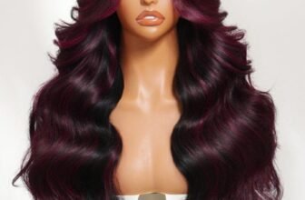 UNice 13×4 Pre-Everything Lace Frontal Black With Burgundy Highlights Loose Wave Wig with Face Framing Layers