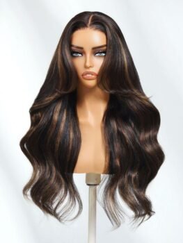 UNice 13×4 Pre-Everything Lace Frontal Brown with Caramel Highlights Yaki Loose Wave Drawstring Wig