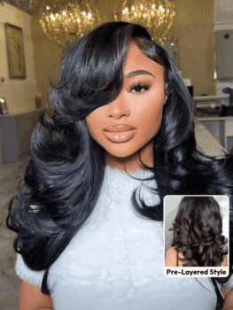 UNice Bye-Bye Slip Wig Feathered Layer Side Part 200% Density Wig with Secure Silicone Strips and Drawstring