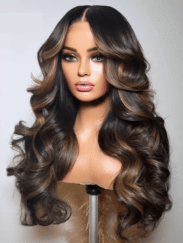 UNice 7×5 Bye-Bye Knots & 13×4 Pre-Everything Lace Front Espresso Brown With Highlights Loose Wave Wig