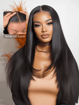 UNice HD RealScalp Wig 13×4 Invisible Lace Frontal Black Layered Straight Wig