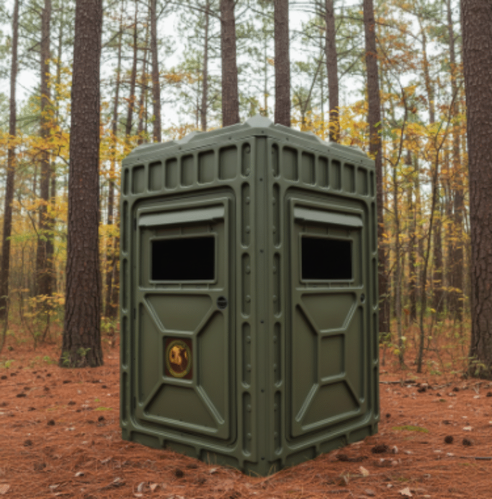 Comparison showing the portability of a fabric pop-up hunting blind versus the durability of a permanent hard-shell plastic ground blind - Dealibrium