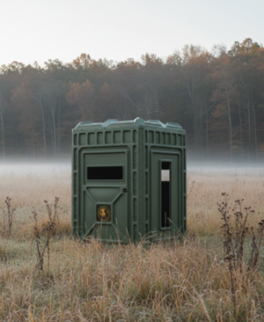 Window configuration on a hunting blind, showing horizontal windows for rifles and vertical windows for bows - Dealibrium