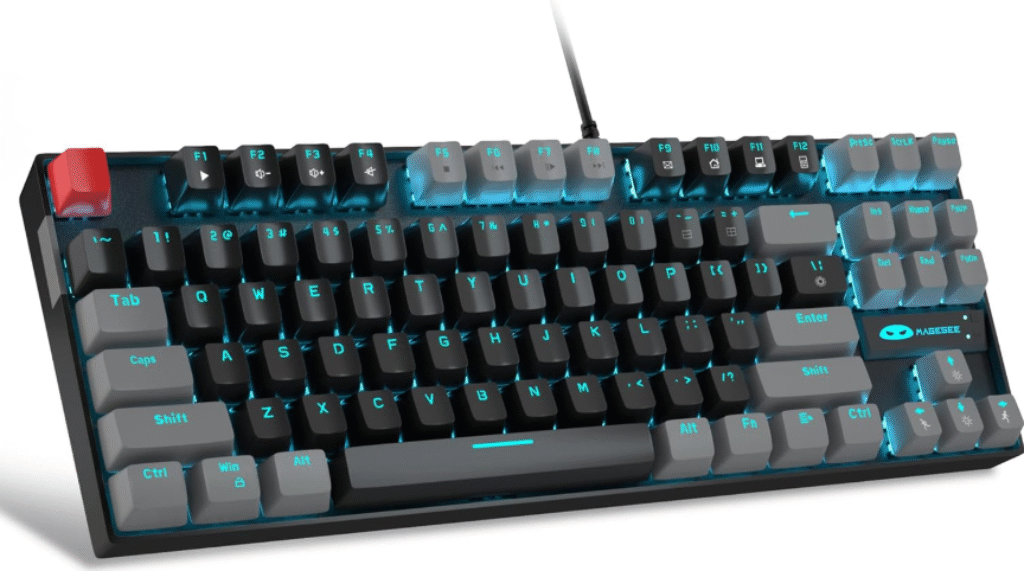 A glowing MageGee keyboard with vibrant RGB backlighting showcasing its settings - Dealibrium