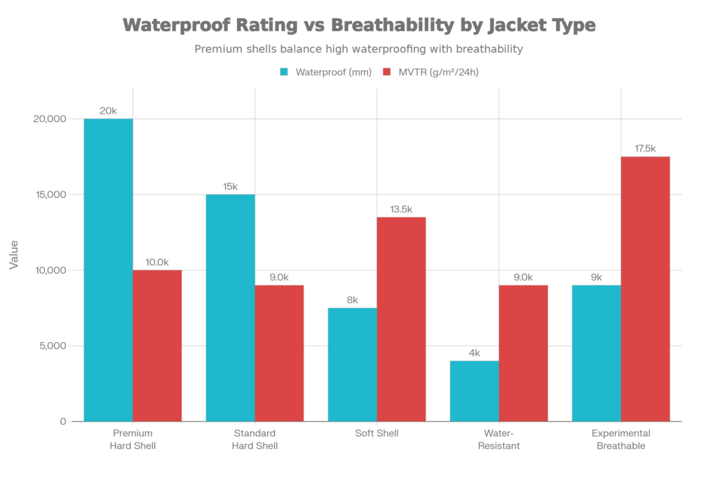 Waterproof Rating vs Breathability by Jacket Type - Dealibrium