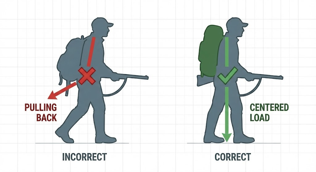 Comparison of center of gravity in a poorly loaded vs. a scientifically balanced hunting pack to prevent back pain and instability - Dealibrium