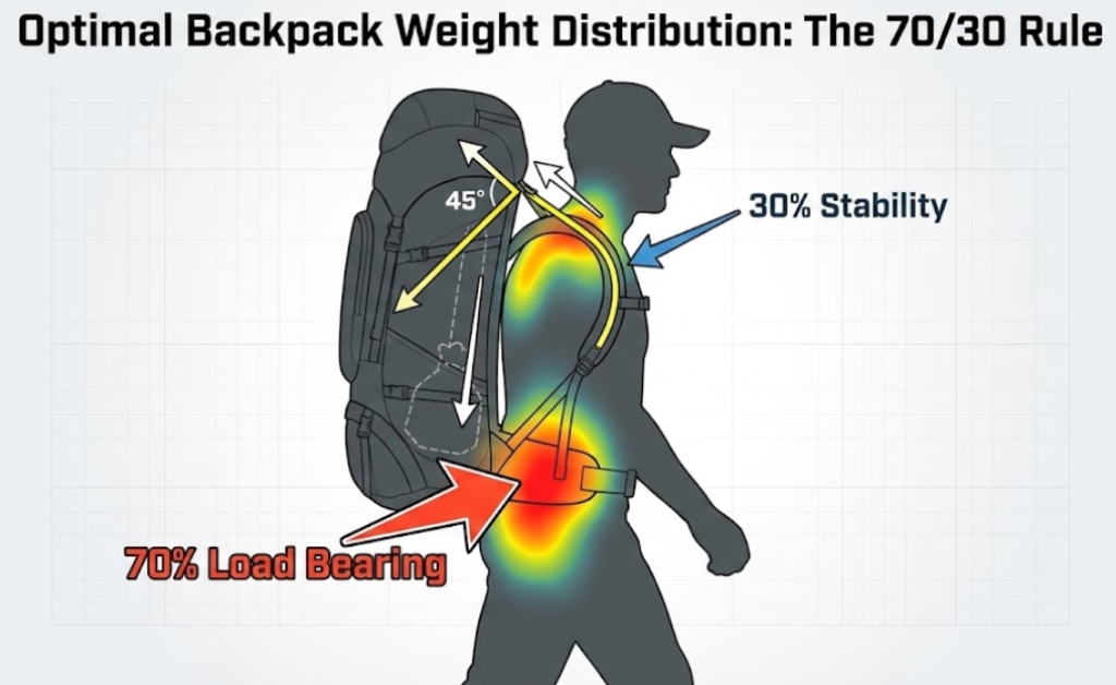 Proper COG alignment transfers the majority of the weight to the skeletal structure of the hips, sparing the soft tissues of the shoulders - Dealibrium