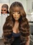 UNice Bye-Bye Knots 13×4 Black with Brown Money Piece Natural Fluffy Loose Wave Curtain Bangs Wig