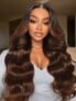 UNice 13×4 Pre-Everything Lace Frontal Coffee Brown Loose Wave Glueless Drawstring Wig with Layered Curtain Bangs